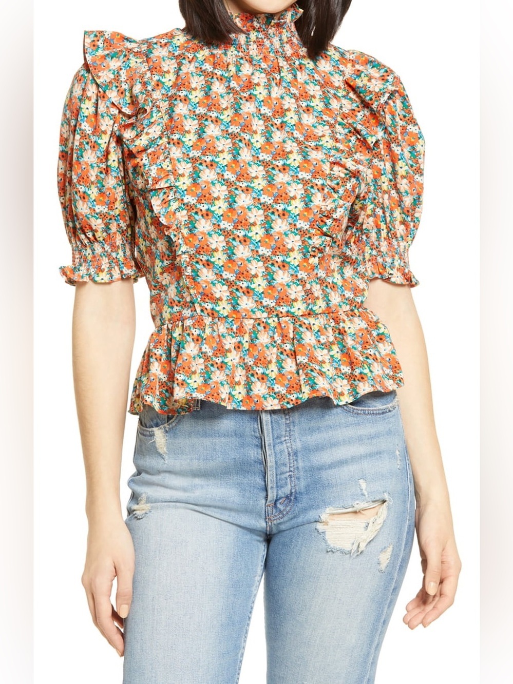 English Factory Anthropologie Floral ruffle Puff Sleeve Top Cottagecore Peasant